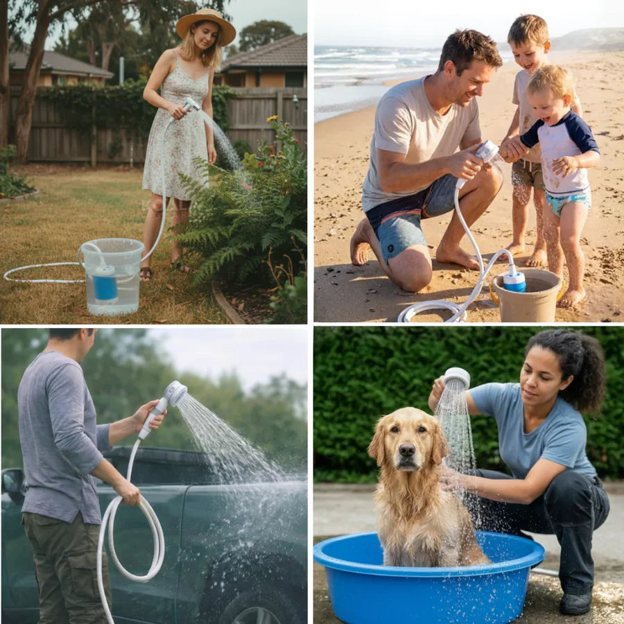 Pompe à eau portable : Kit complet avec tuyau et pommeau de douche