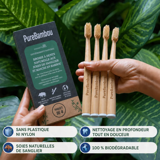 PureBambou — Brosse à dents naturelle, paquet de 4