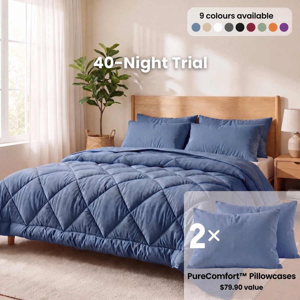 PureComfort™ comforter – 40-night trial, 9 colours, 2 free pillowcases