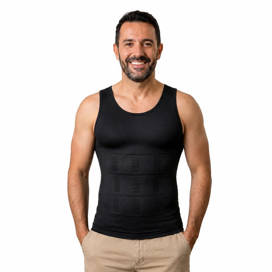 Homme portant la camisole gainante Titan Slim noire, vue de face